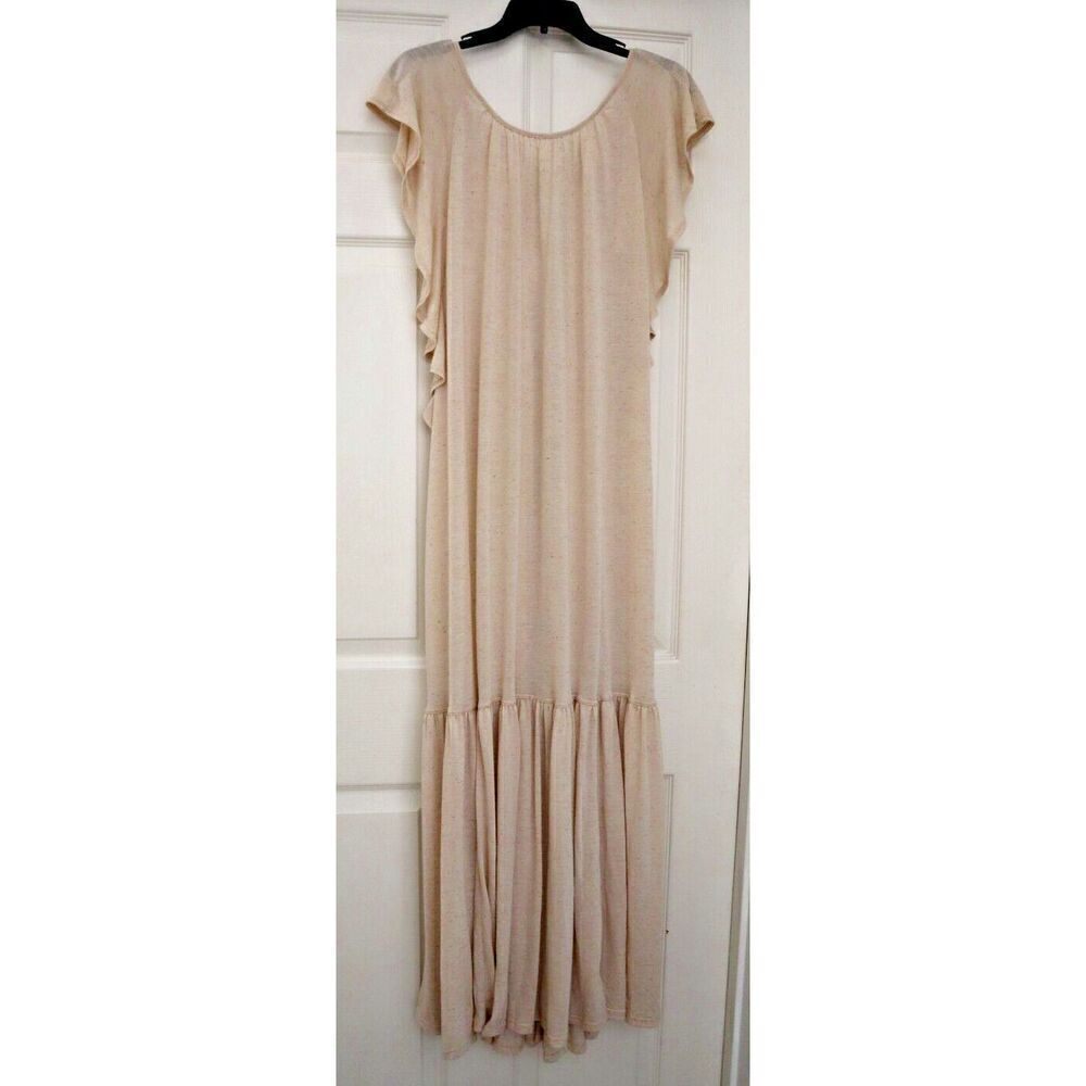 Free People Beach OB1733779 Women's Sz M Oatmeal Terrazo Linen Blend Maxi Dress